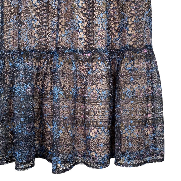 NWT See U Soon Black Blue Lace Overlay Midi Skirt - Picture 8 of 8